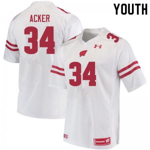 Youth Wisconsin Badgers NCAA #34 Jackson Acker White Authentic Under Armour Stitched College Football Jersey RR31G53QP